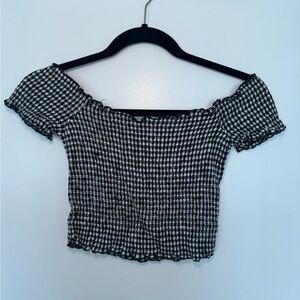 Cropped off the shoulder checkered shirt. Very old from urban outfitters